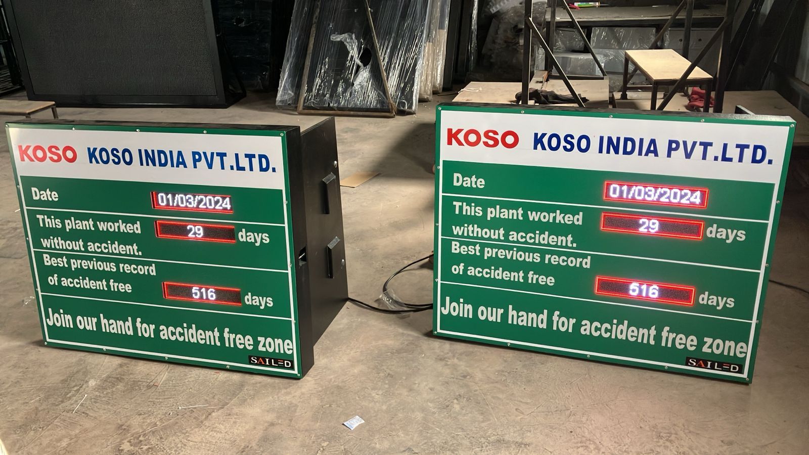 Outdoor Digital Safety Board with Real-Time Metrics at Construction Site