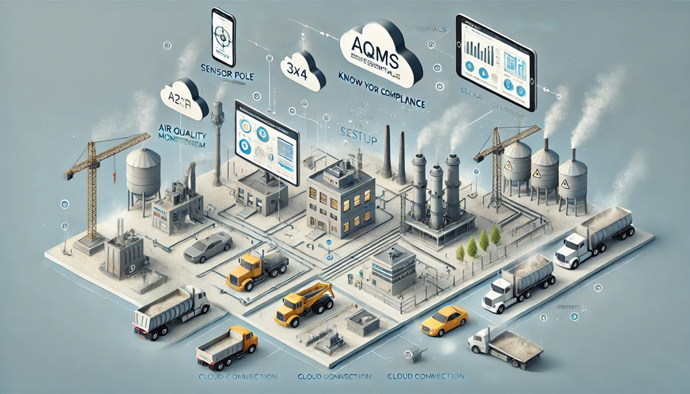 AQMS construction site setup with cloud and sensor integration