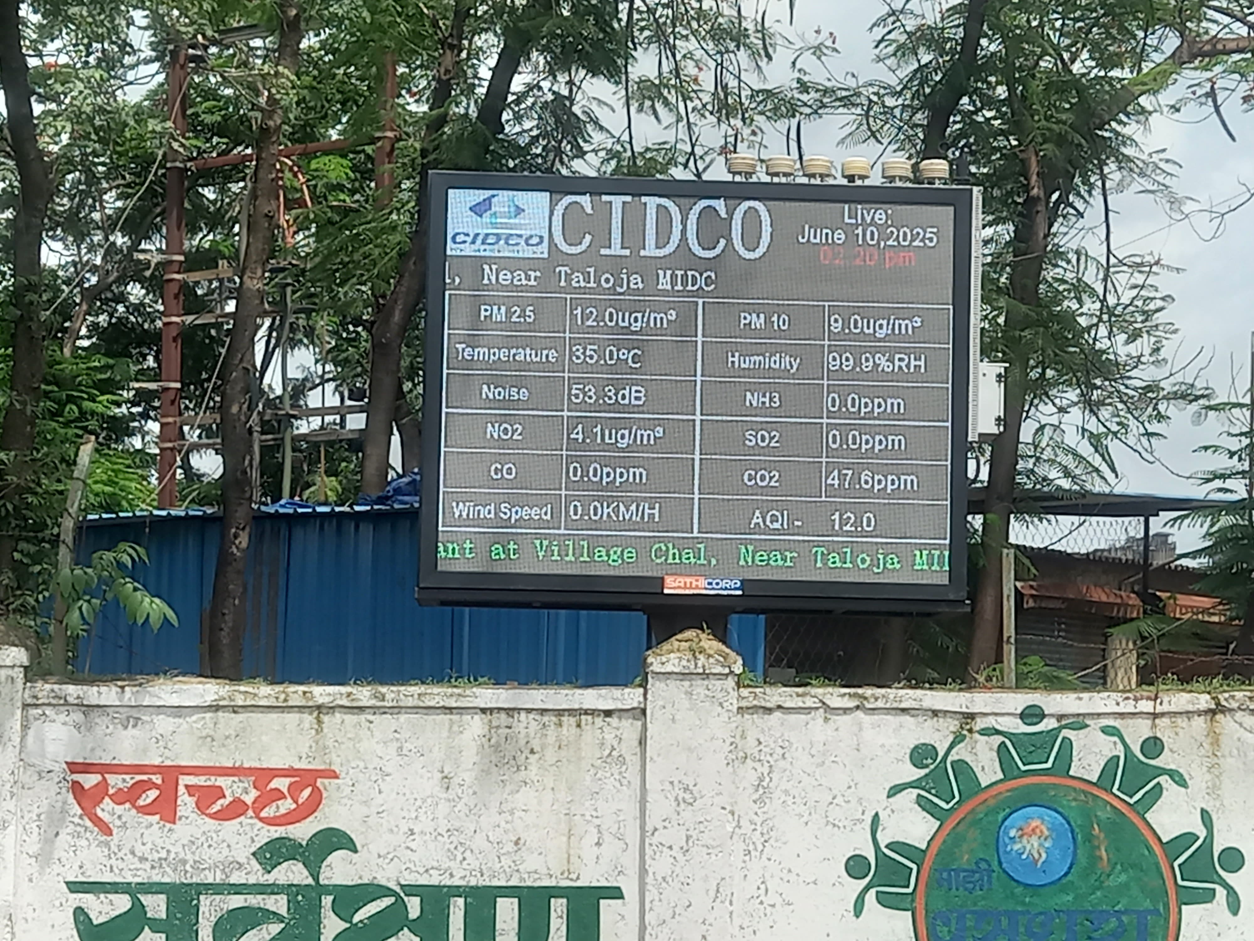 Sathicorp AQMS display installed at a CIDCO construction site in Mumbai
